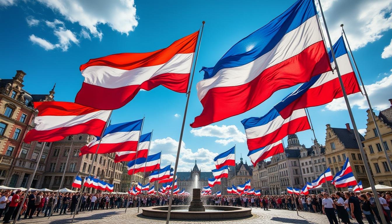 découvrez la signification et l'histoire des drapeaux rouge, blanc et bleu, leurs symboliques et leur importance dans différentes cultures et nations.